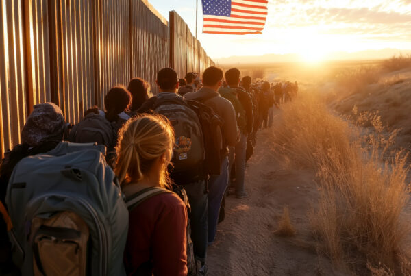 southern border with immigrants lined up.